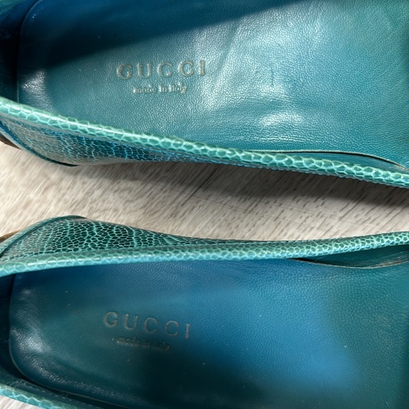 GUCCI crocodile leather slip on driving shoes with rubber soles teal 6 1/2 - Picture 4 of 13